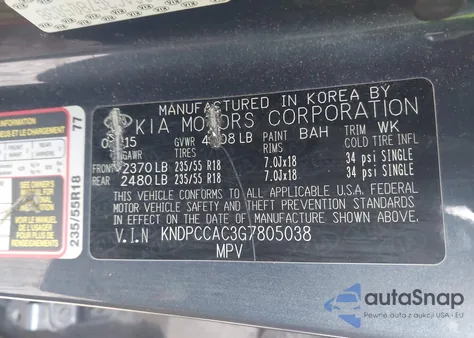 2016 Kia Sportage Ex z USA, uszkodzony, nr VIN KNDPCCAC3G7805038